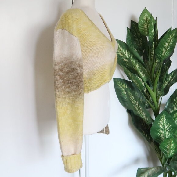For Love & Lemons Yellow Ombre Gradient Knit Cropped Sweater Long Sleeve Top L - Picture 10 of 16